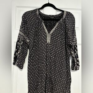 Lucky Brand Black and Cream Tunic Top